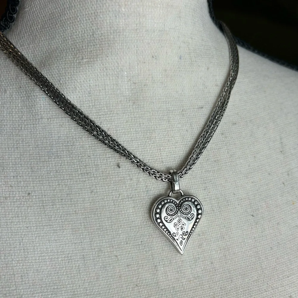 Brighton French Quarter Ophelia Heart Necklace Silver Plated 17” Triple Chain - Picture 10 of 16